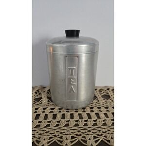Century  Aluminum Ware Kitchen TEA Canister With Black Lid Vintage